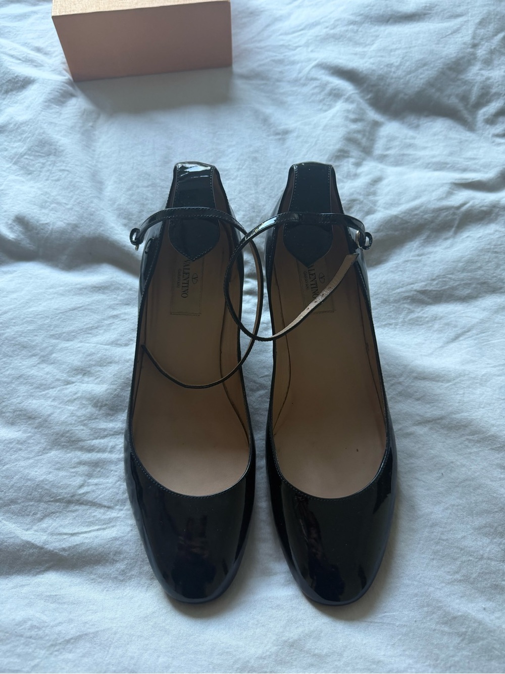 Valentino Garavani Black Patent Mary Jane Flats with Ankle Strap